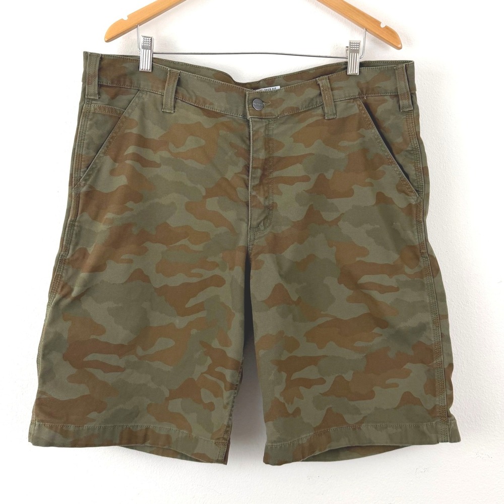 Gorpcore Carhartt Mens Size 38 Relaxed Fit Camo Canvas Work Shorts Green Brown